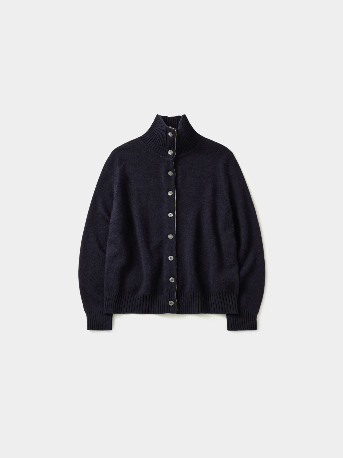 High-Neck Two-Tone Cardigan (Navy-Olive)