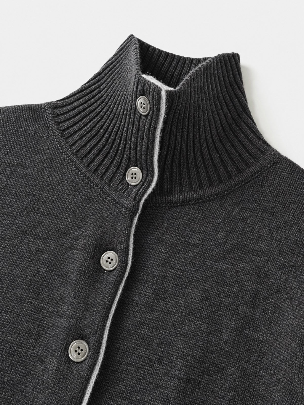 High-Neck Two-Tone Cardigan (Charcoal-Gray)