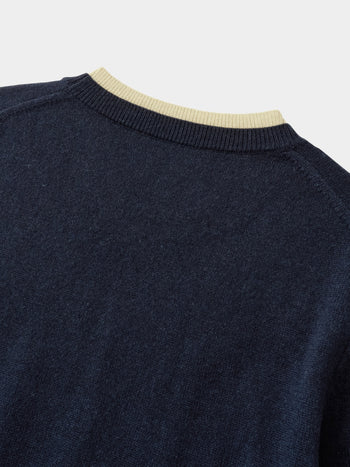 Layered Wool Crew Knit (Navy-Ivory)