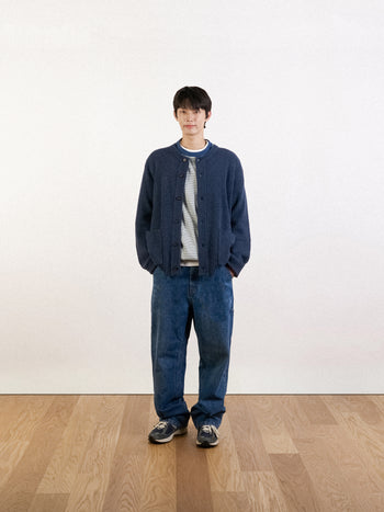 Fine Wool Roundneck Cardigan (Navy)