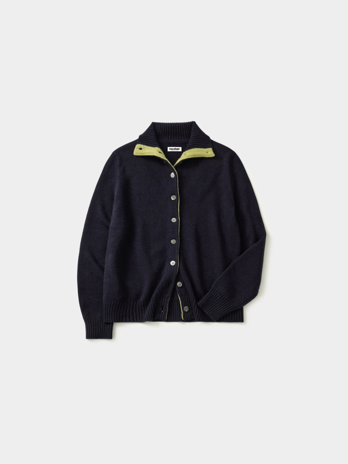 High-Neck Two-Tone Cardigan (Navy-Olive)