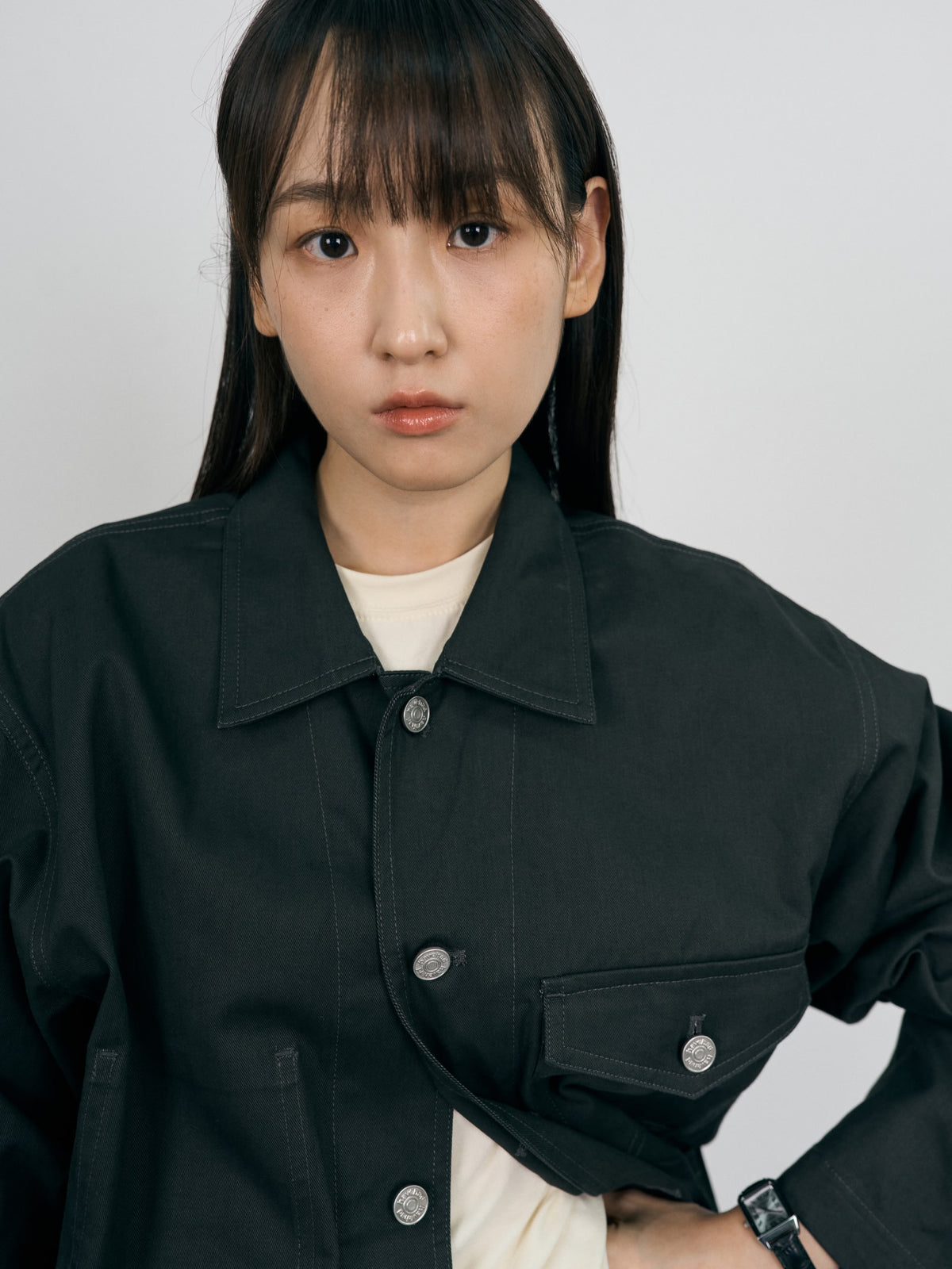 Twill Cotton Chore Jacket (Charcoal)