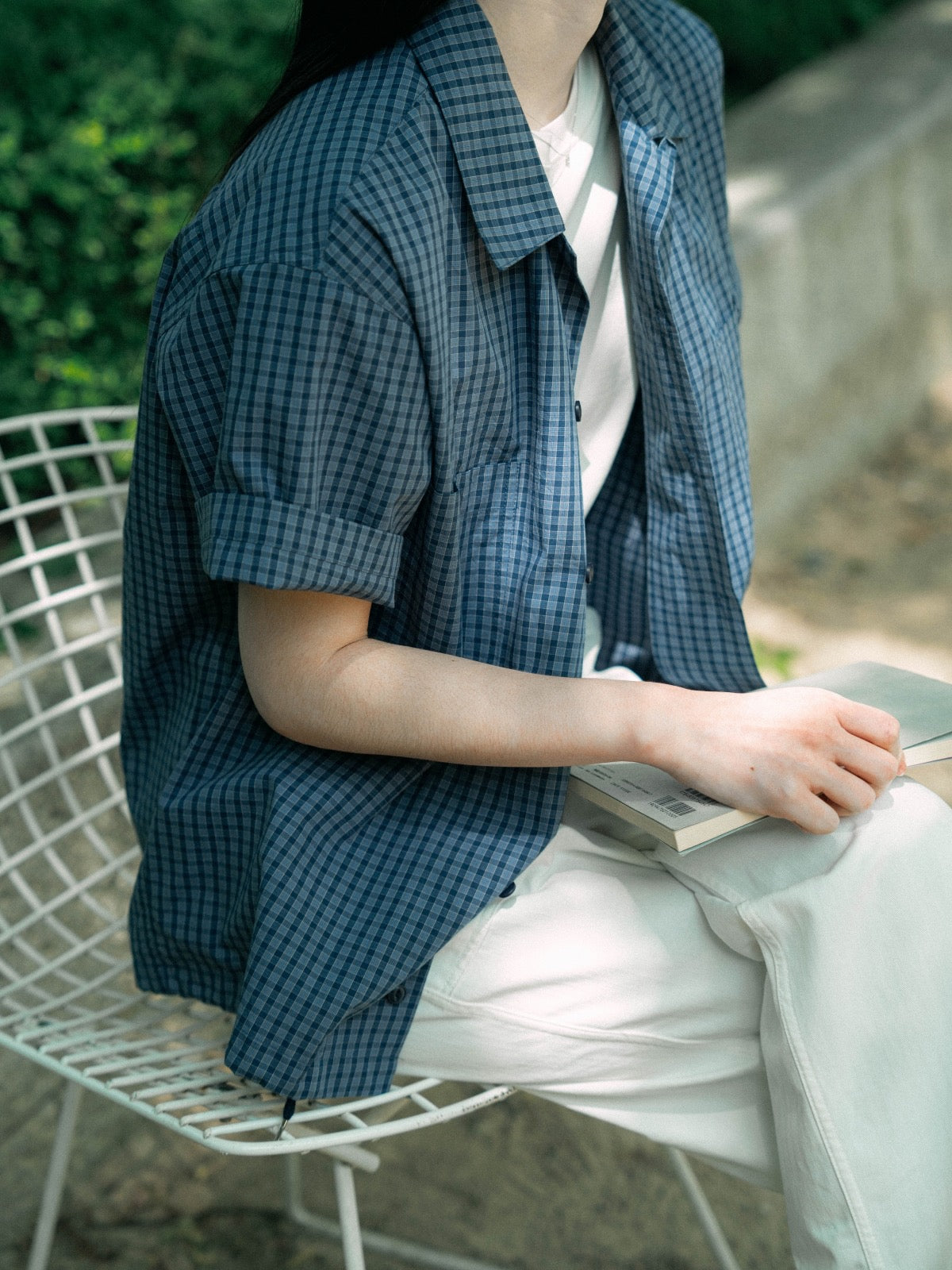 Open Collar Check Shirts (Charcoal)