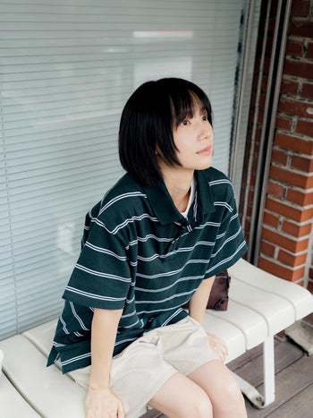 Oversized Stripe Polo Shirts (Navy)