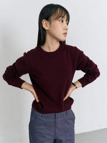 Layered Wool Round Knit (Burgundy-Pink)