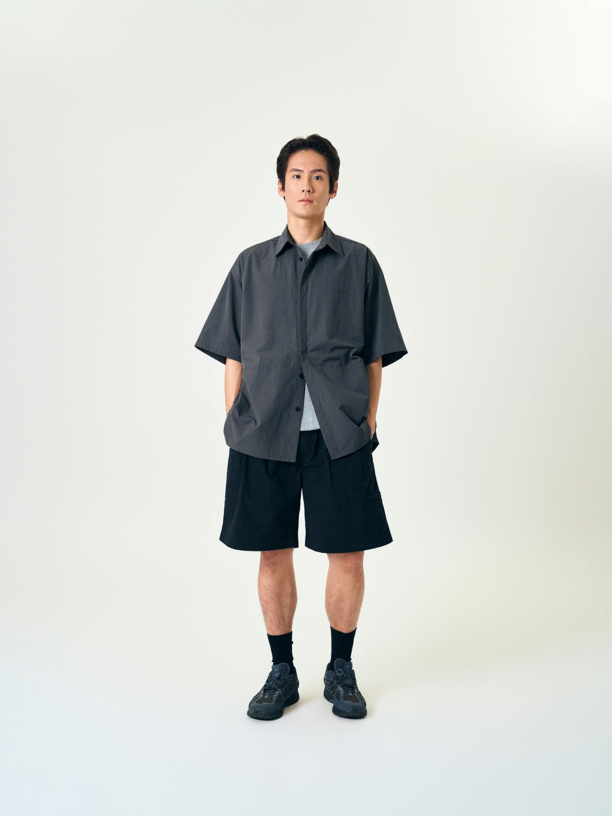 Hidden Type Half Sleeve Shirts (Charcoal)