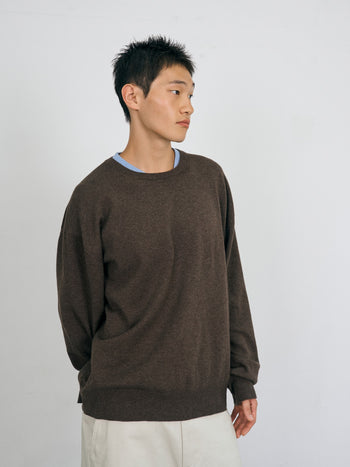 Layered Wool Crew Knit (Brown-Light Blue)