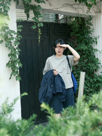 Pocket Volume String Half Tee - Beige Gray | A1 (M)