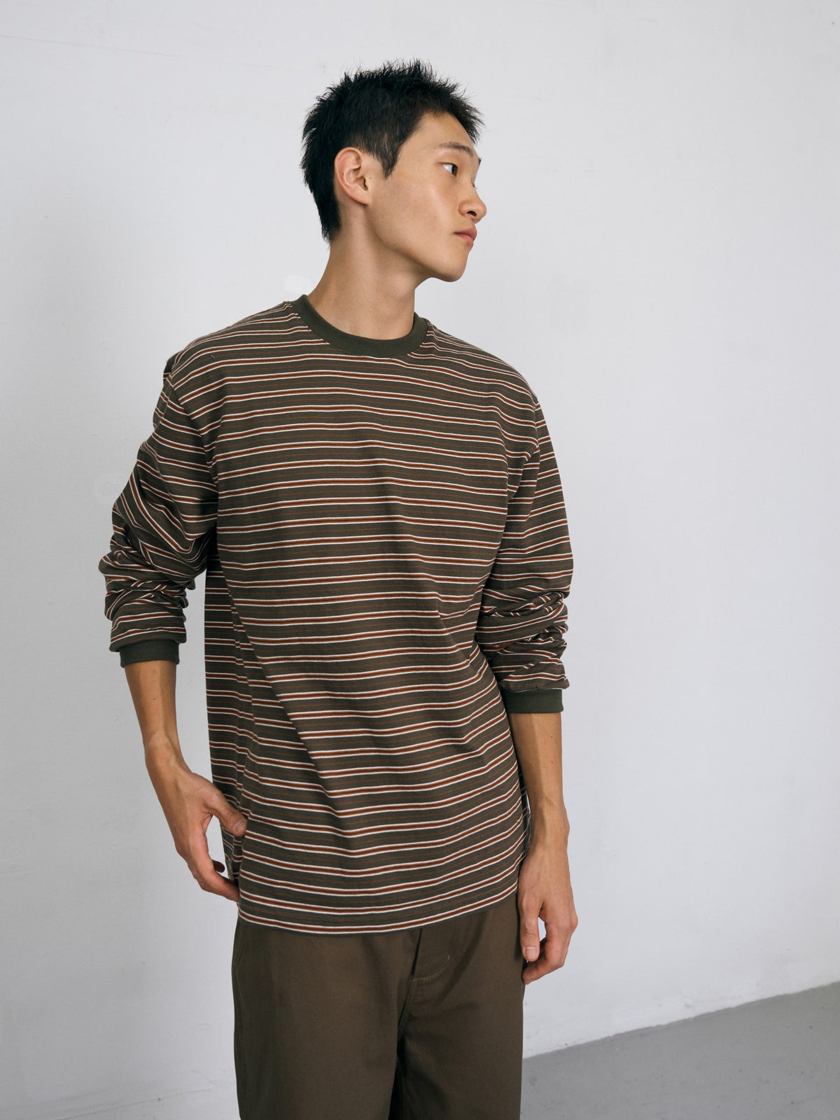 Stripe Long Sleeve Tee (Stripe Khaki)