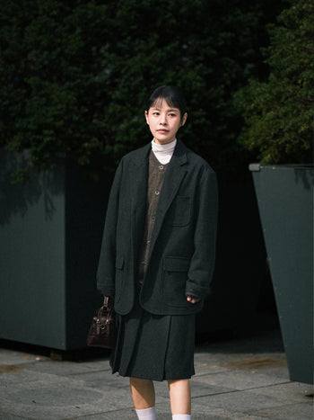 Wool Blend Pleats Skirt (Black)