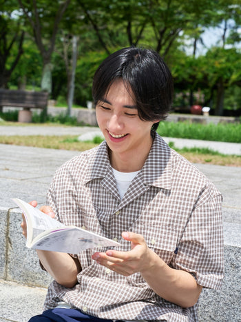 Window Check Open Collar Shirts (Brown)