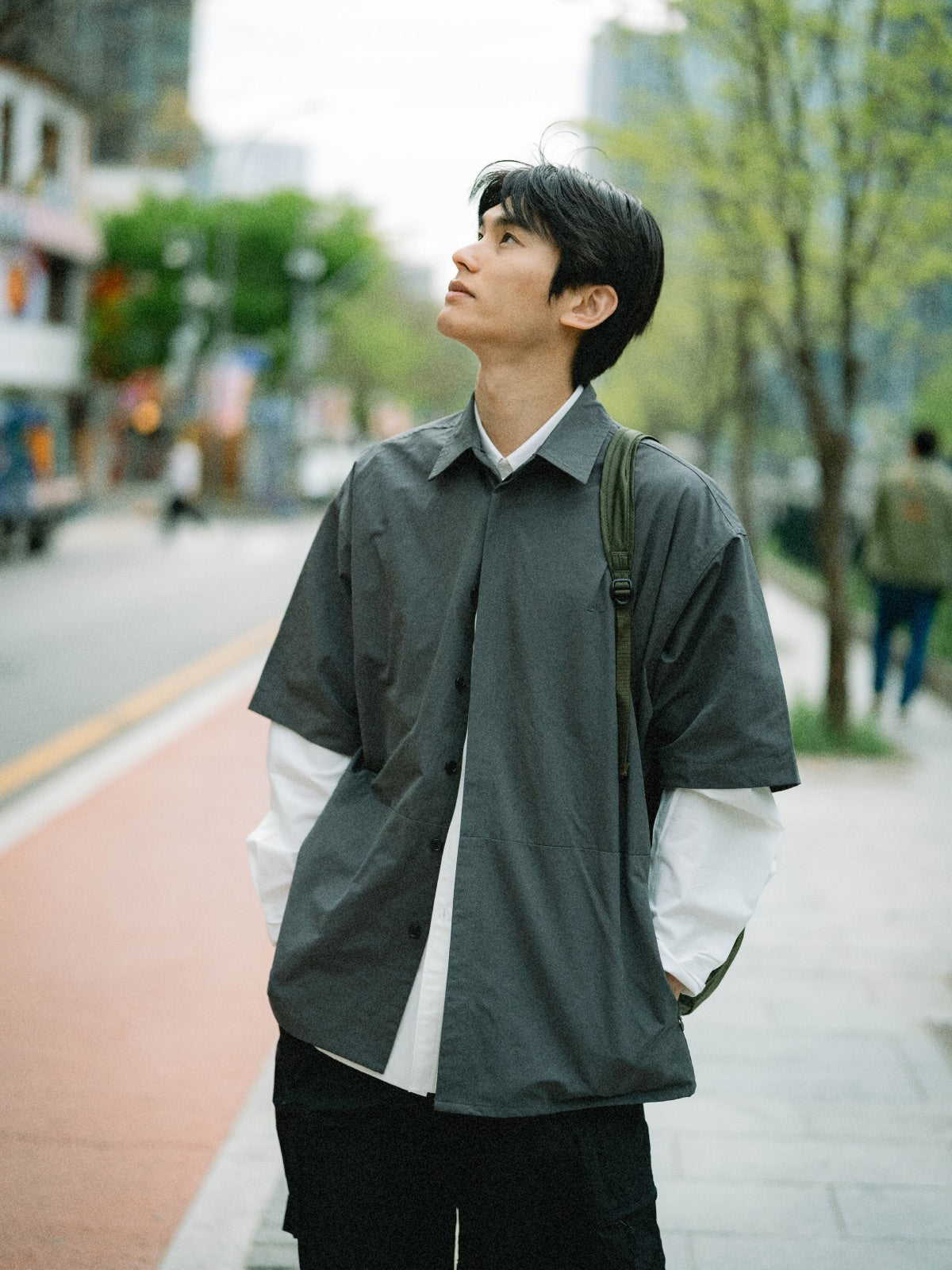 Hidden Type Half Sleeve Shirts (Charcoal)