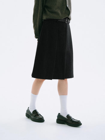 Wool Blend Pleats Skirt (Charcoal)