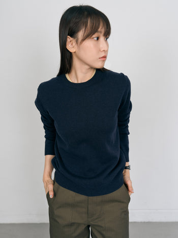 Layered Wool Round Knit (Navy-Lemon)