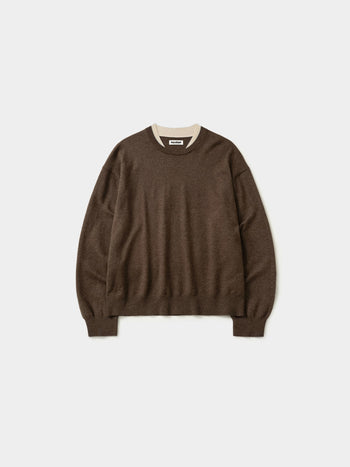 Layered Wool Round Knit (Brown-Ivory)