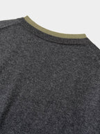 Layered Wool Crew Knit (Charcoal-Olive)