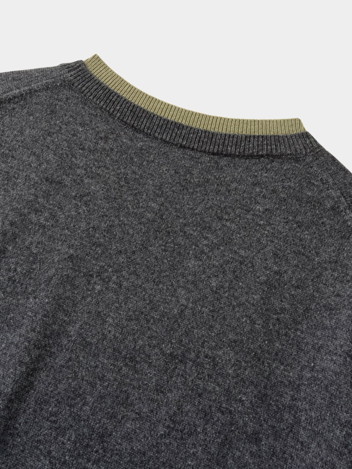 Layered Wool Crew Knit (Charcoal-Olive)