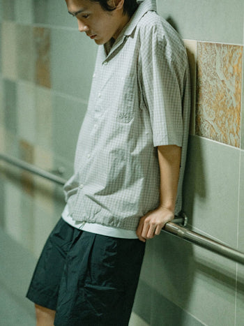 Open Collar Check Shirts (Navy)