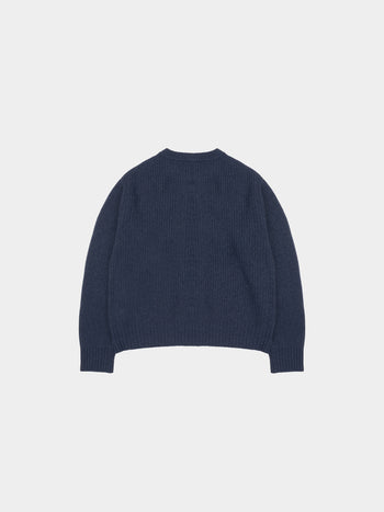 Fine Wool Roundneck Cardigan (Navy)