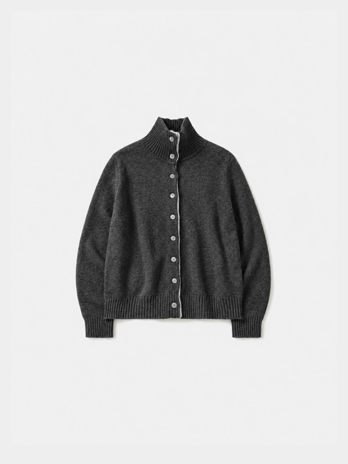 High-Neck Two-Tone Cardigan (Charcoal-Gray)
