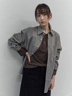 Henley Neck Long Sleeve T-Shirt (Brown)