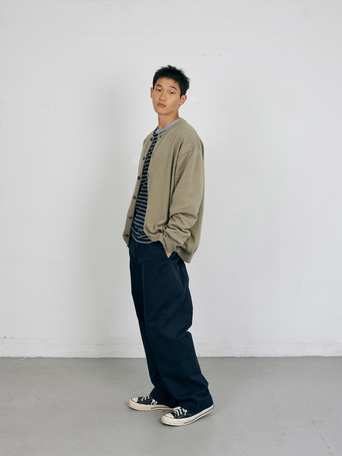 Daily Wool Round Cardigan (Olive)