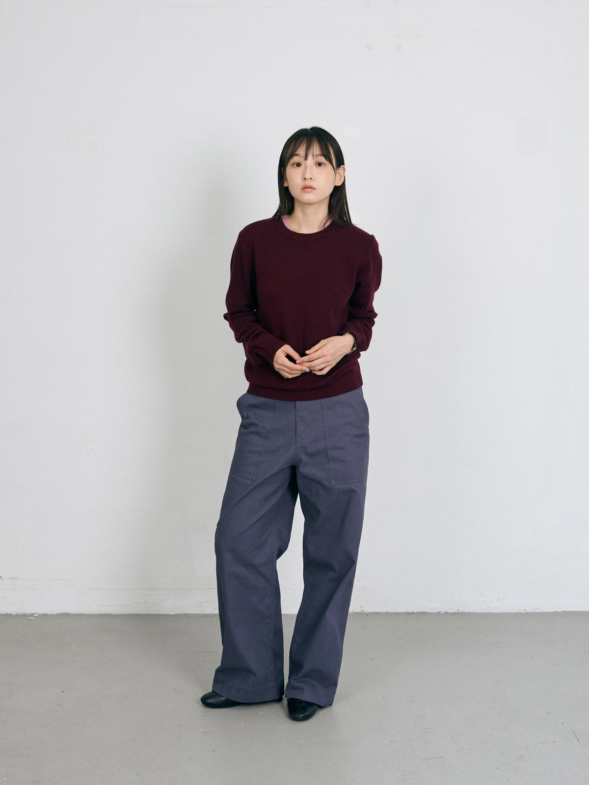 Layered Wool Round Knit (Burgundy-Pink)