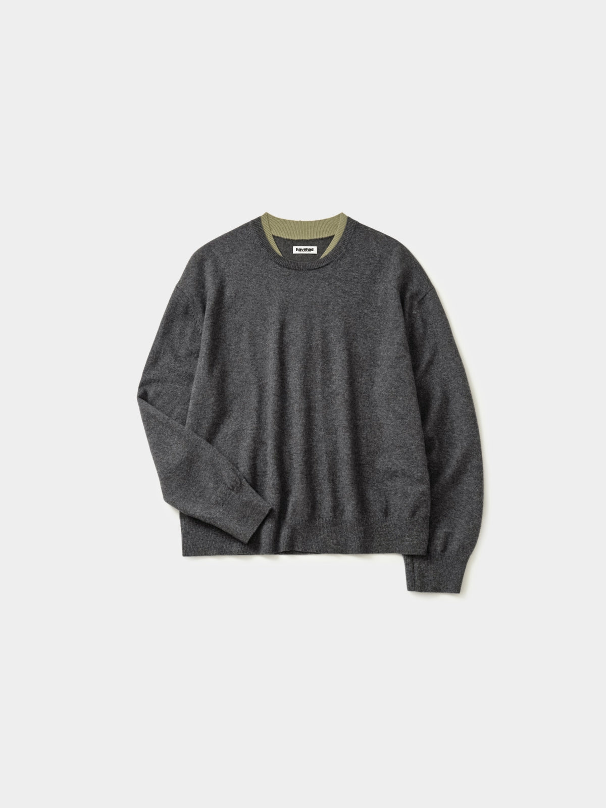 Layered Wool Crew Knit (Charcoal-Olive)