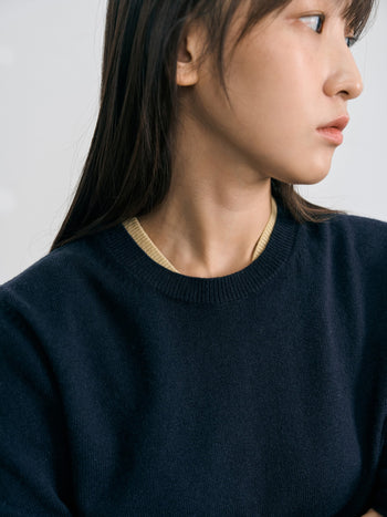 Layered Wool Round Knit (Navy-Lemon)