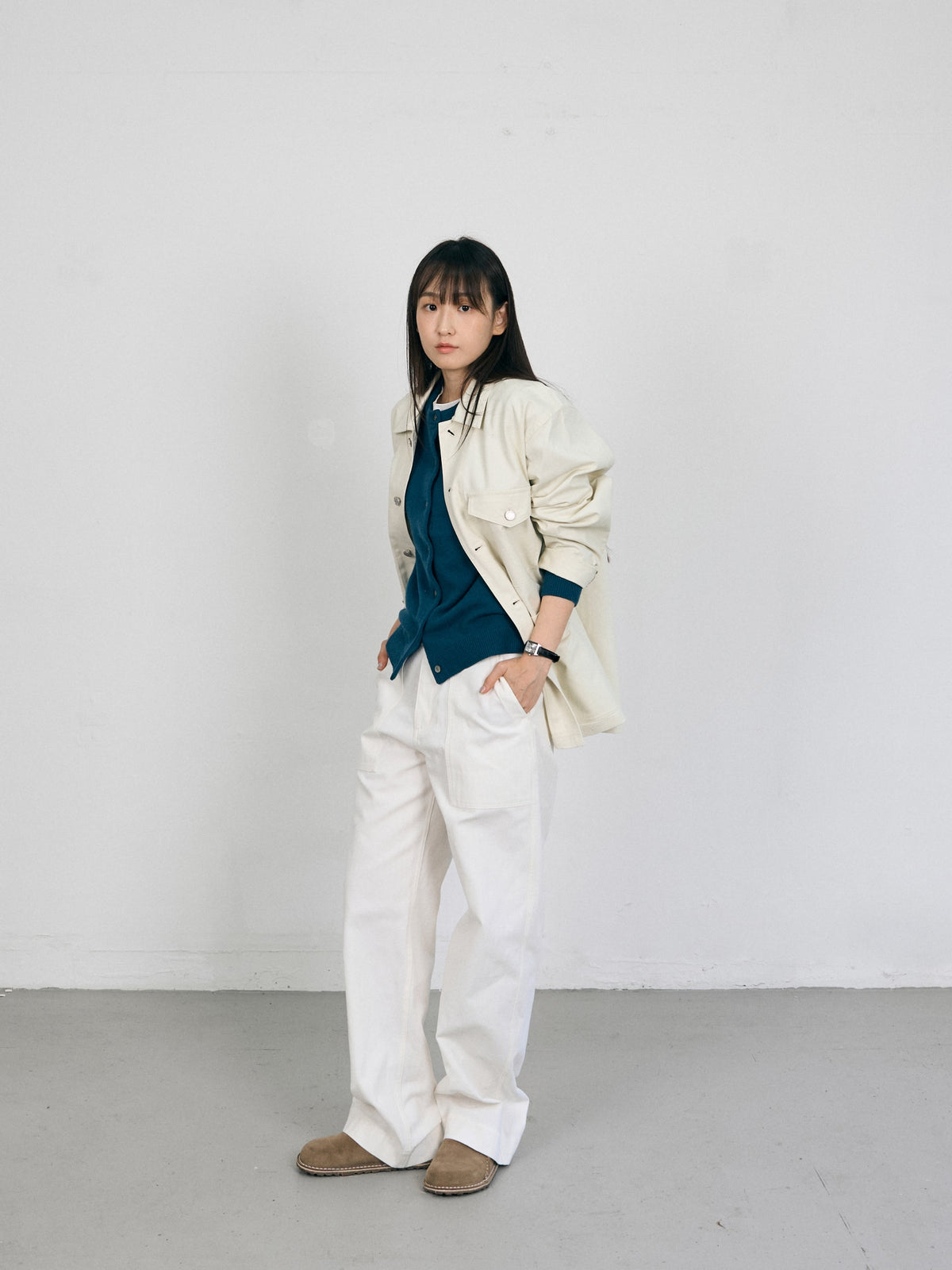 Twill Cotton Chore Jacket (Ecru)