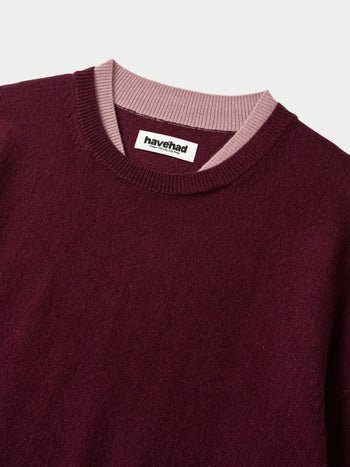 Layered Wool Round Knit (Burgundy-Pink)