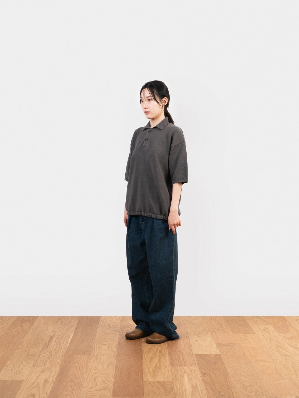 Airy Cotton Collar Knit (Charcoal)