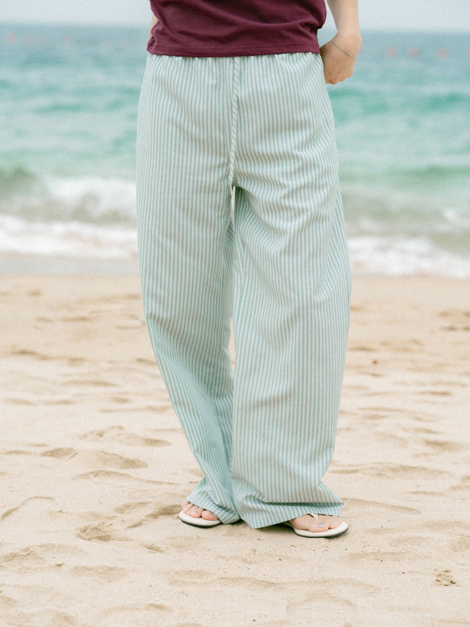 Easy Stripe Banding Pants (Stripe Olive)