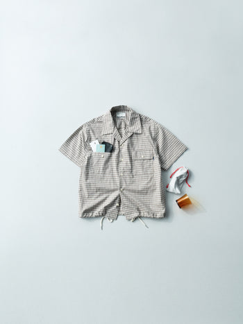 Window Check Open Collar Shirts (Brown)