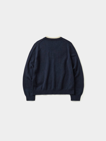 Layered Wool Crew Knit (Navy-Ivory)