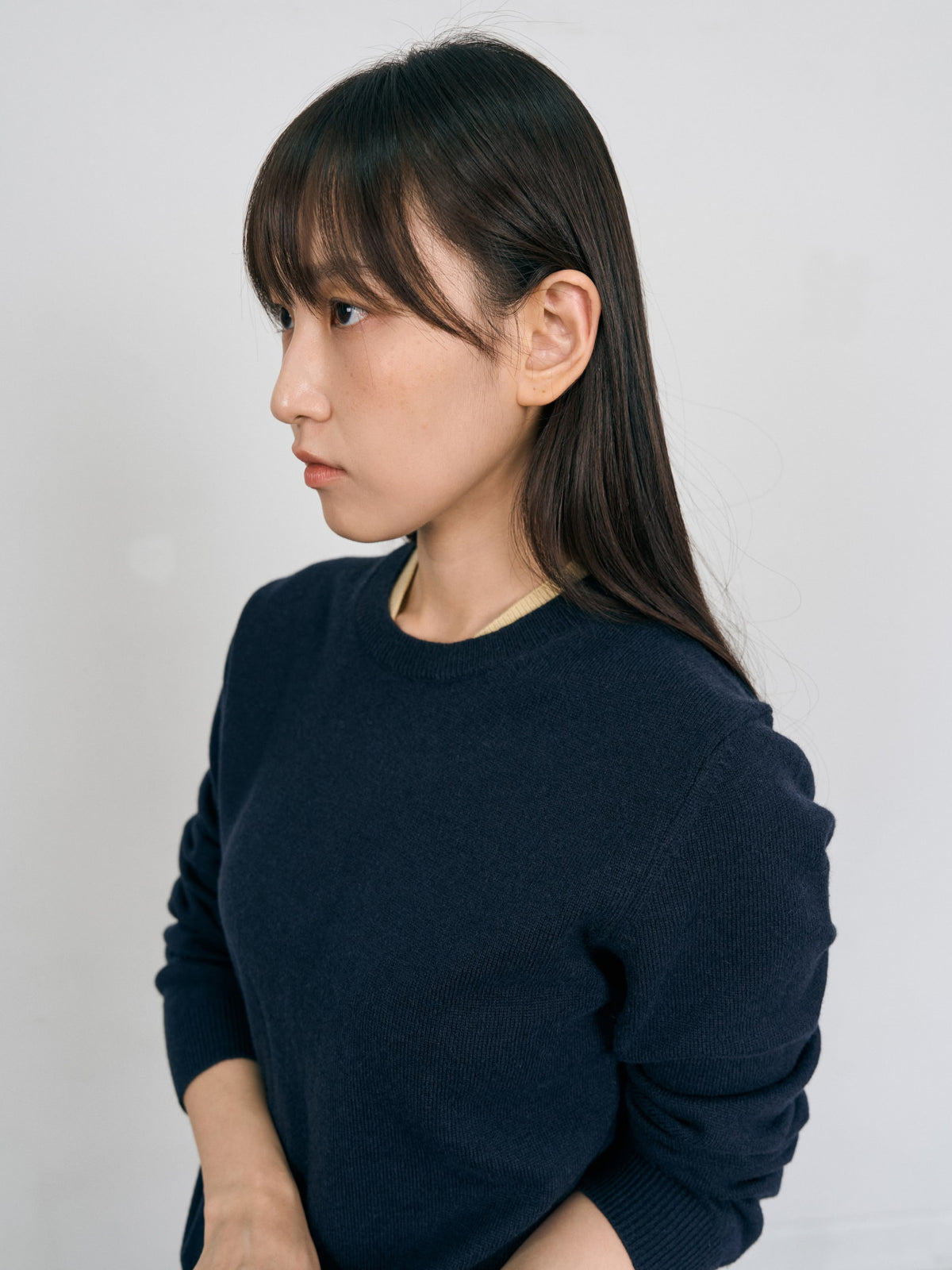 Layered Wool Round Knit (Navy-Lemon)