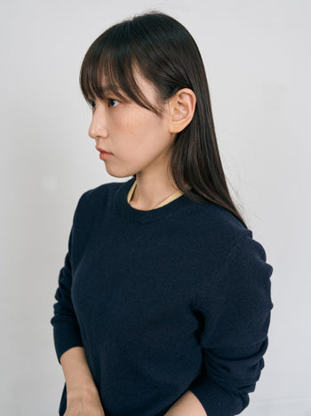 Layered Wool Round Knit (Navy-Lemon)