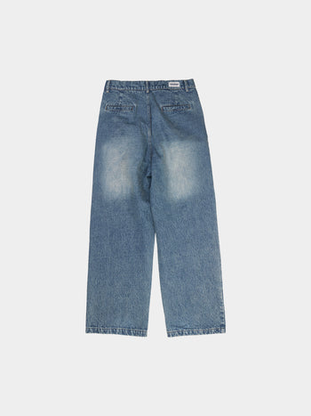 Loose Fit Pin-tuck Denim Pants (Mid Indigo)