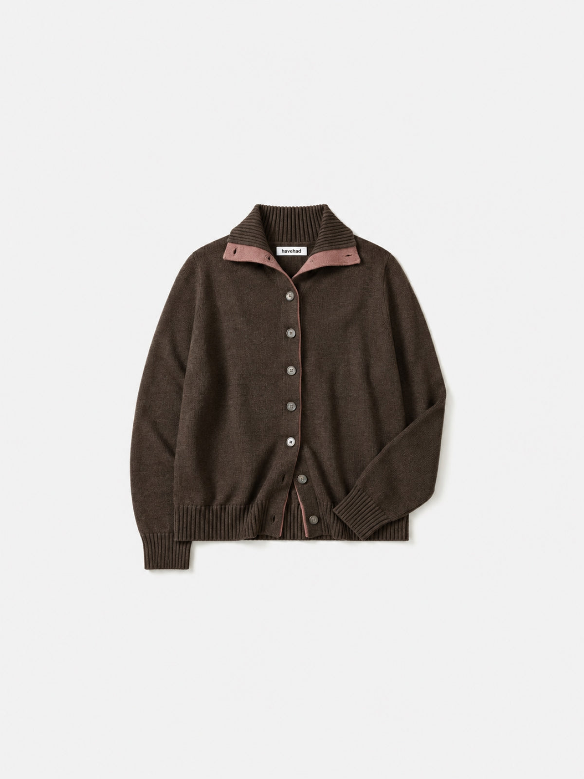 High-Neck Two-Tone Cardigan (Brown-Pink)