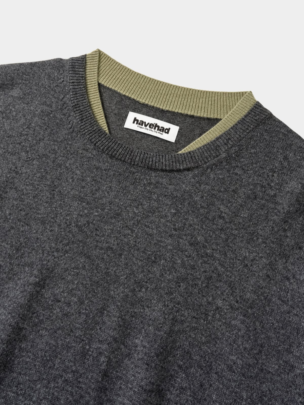 Layered Wool Crew Knit (Charcoal-Olive)