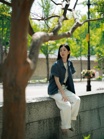 Open Collar Check Shirts (Navy)