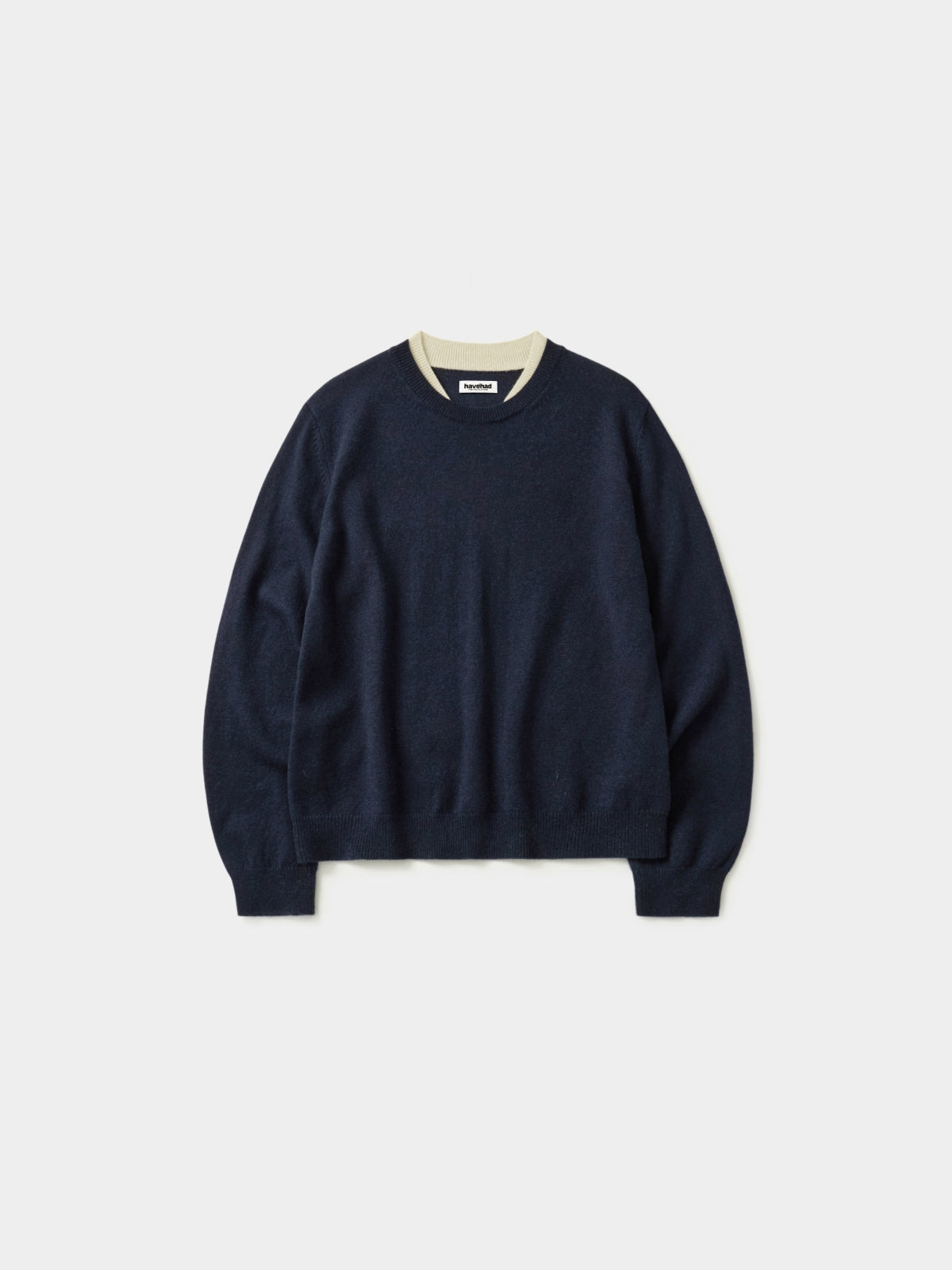 Layered Wool Crew Knit (Navy-Ivory)
