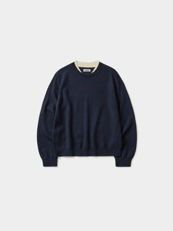 Layered Wool Crew Knit (Navy-Ivory)