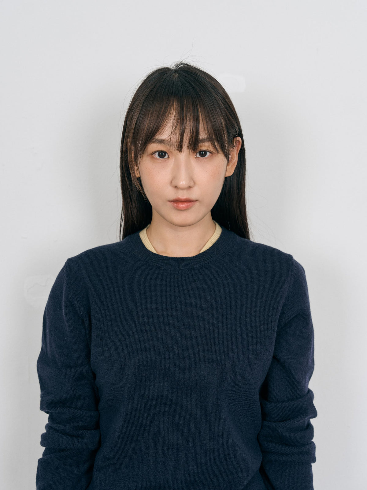 Layered Wool Round Knit (Navy-Lemon)