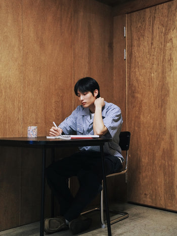 Window Check Open Collar Shirts (Light Blue)