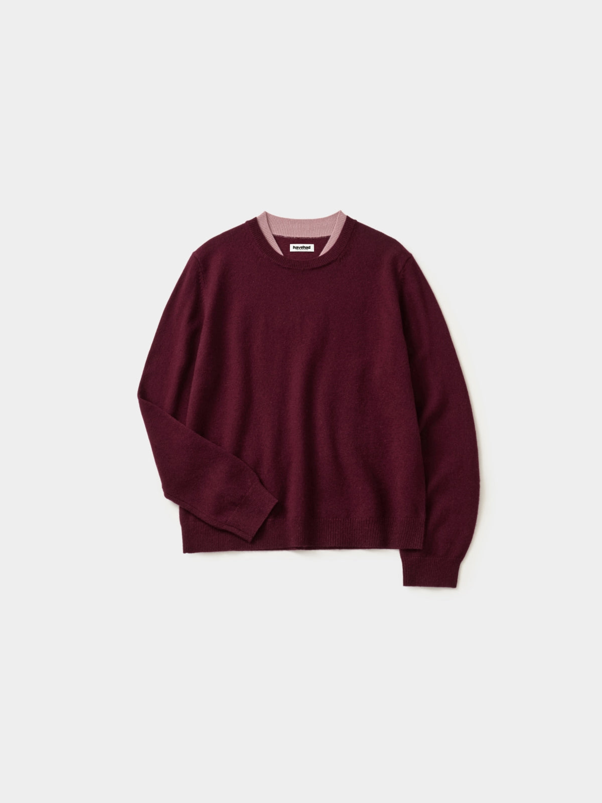 Layered Wool Round Knit (Burgundy-Pink)
