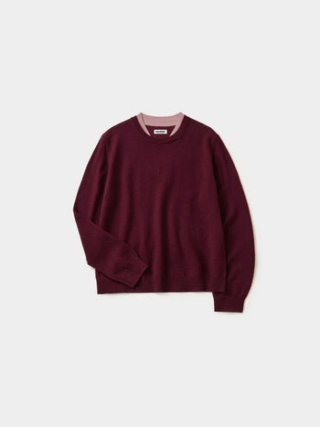 Layered Wool Round Knit (Burgundy-Pink)