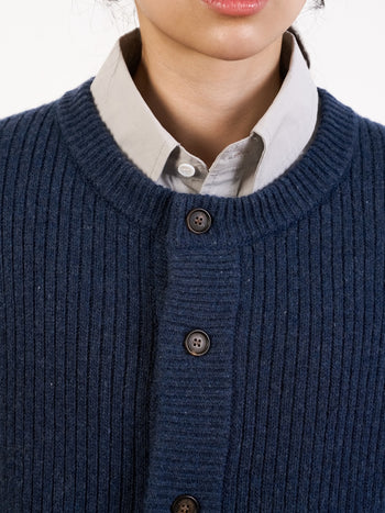 Fine Wool Roundneck Cardigan (Navy)