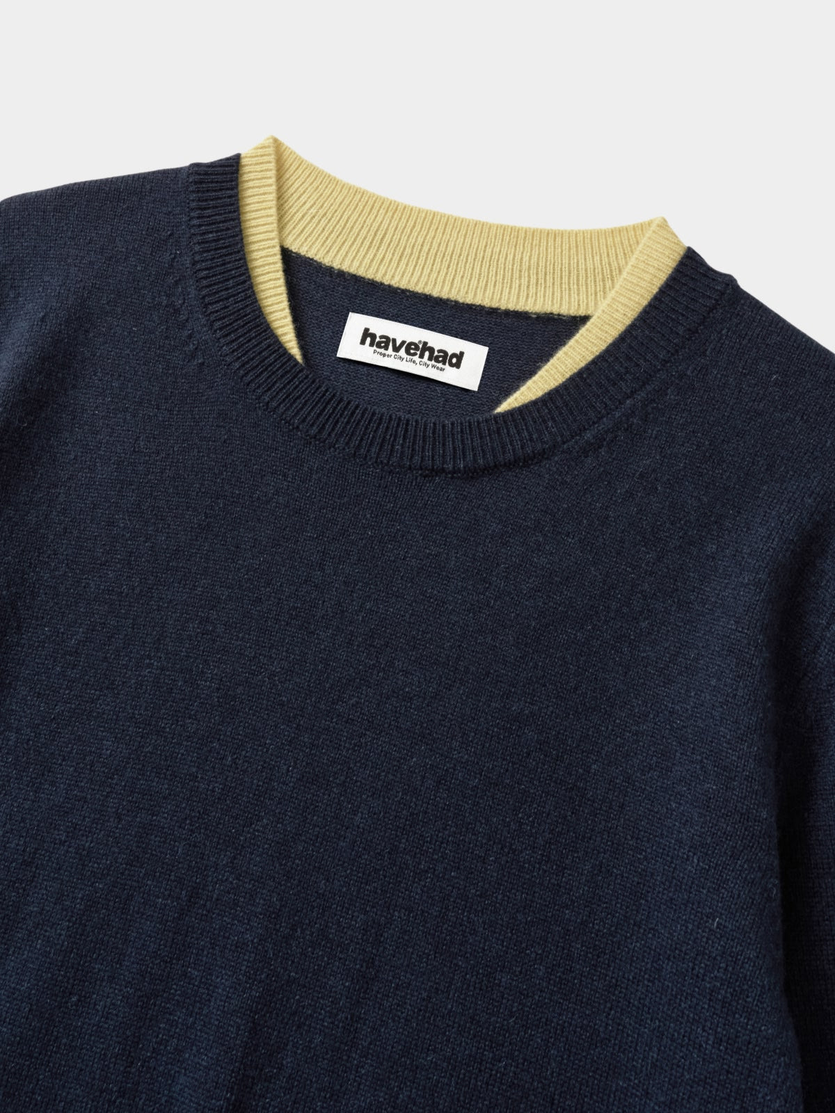 Layered Wool Round Knit (Navy-Lemon)