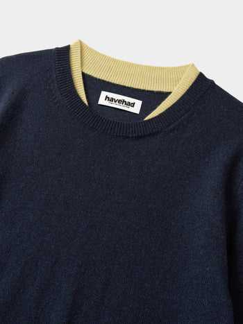 Layered Wool Round Knit (Navy-Lemon)